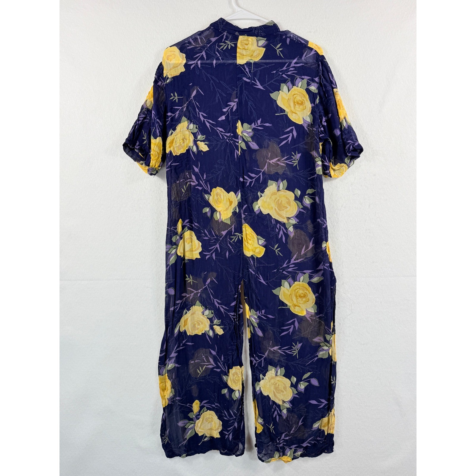 Lolette Maxi Dress Womens Large Purple Yellow Rose Floral Sheer Vtg Cottagecore