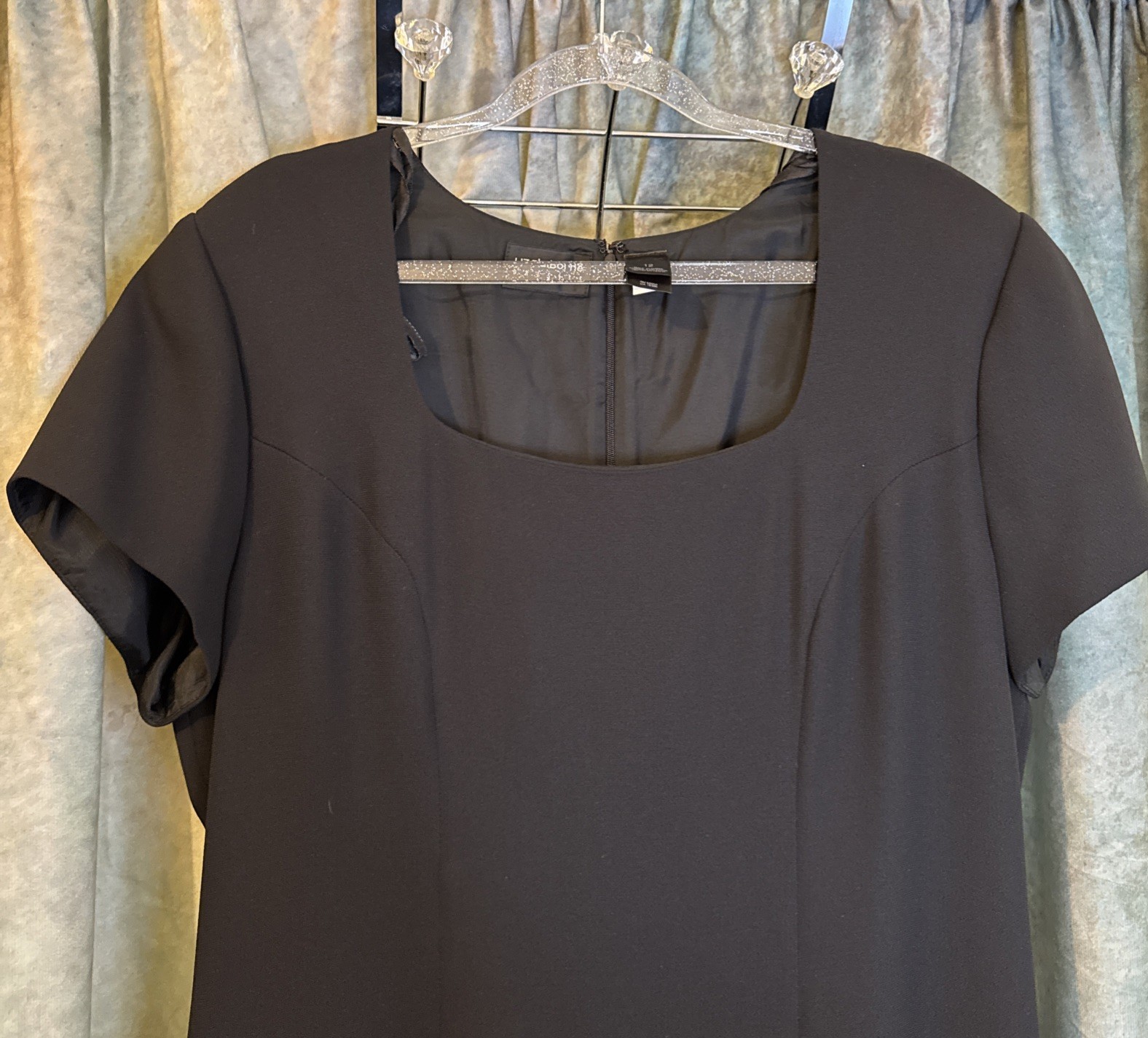 Vintage Liz Claiborne Women’s 12 Long Black Sheath Dress Scoop Neck Formal