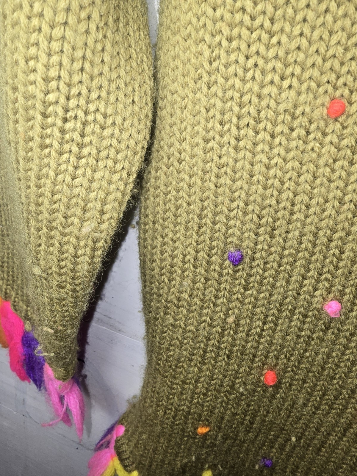 Vintage Phil Rose Pantsweater Floral Green 100% Wool Fringe