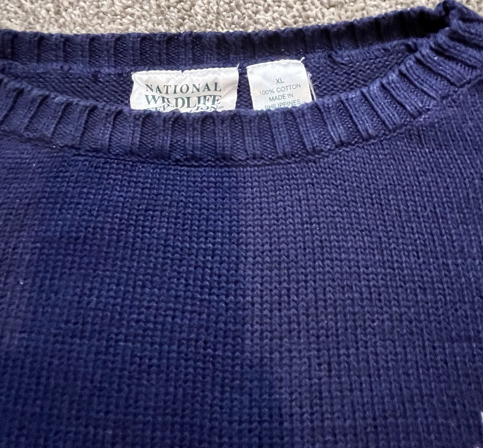 Wildlife Federation Vintage Daisy Long Sleeve Sweater Navy 100% Cotton XL