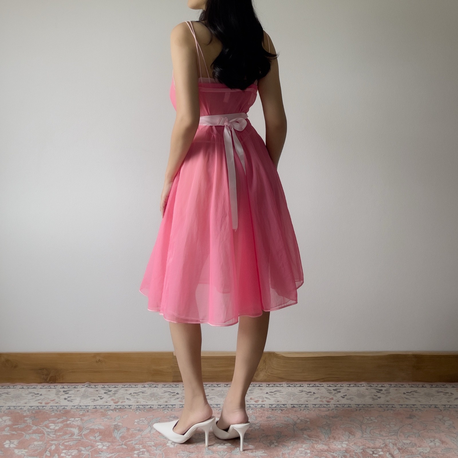 Vintage 1980s Pink Chiffon Semi-Sheer Nightgown (S–M)