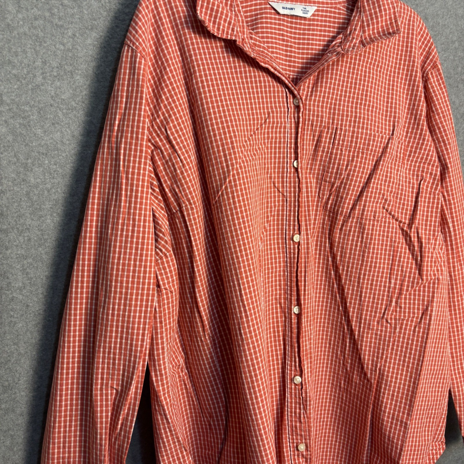 Old Navy The Classic Shirt XXL Oversized Red Gingham Button Front Cotton