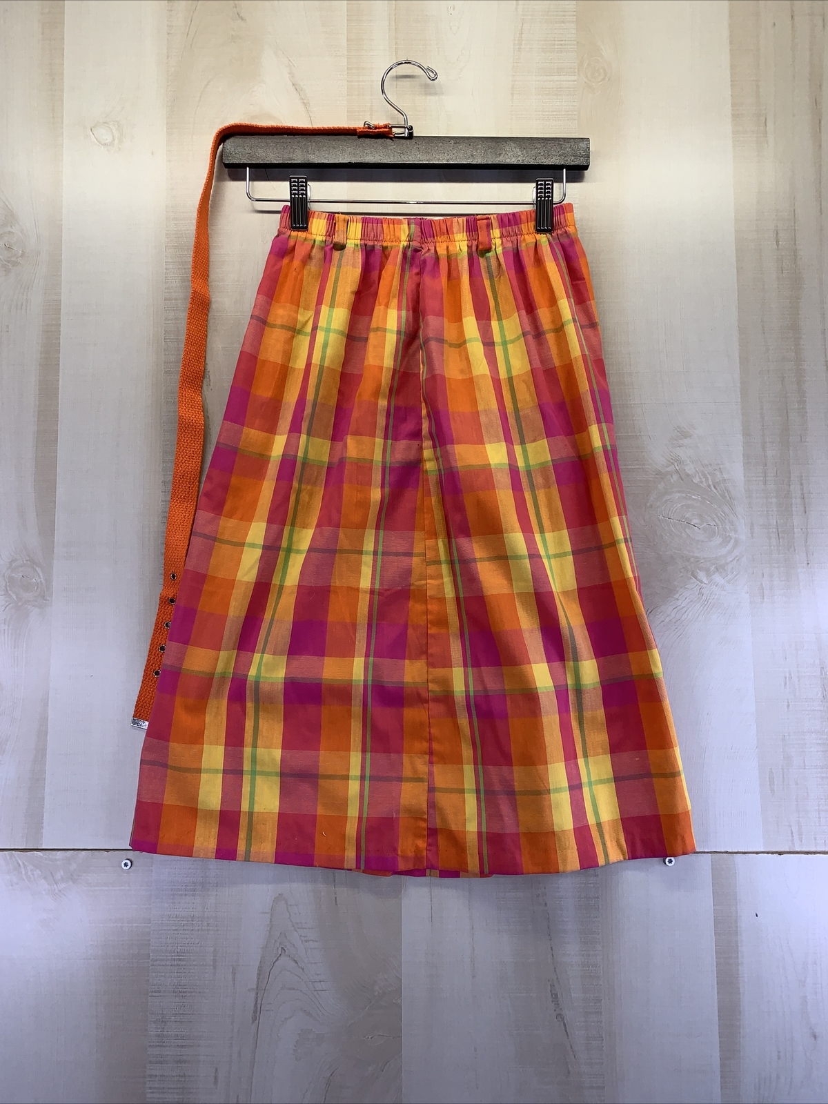 Vintage New Attitude Petites USA Womens Bright Plaid Belted Skirt-7035