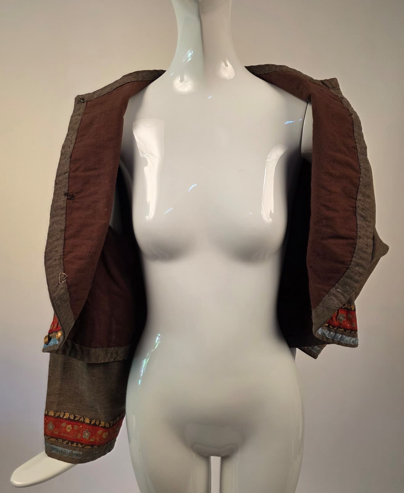 CIVIL WAR 1860’S WOOL CUTAWAY ZOUAVE JACKET W FLORAL PRINT COTTON EDGING