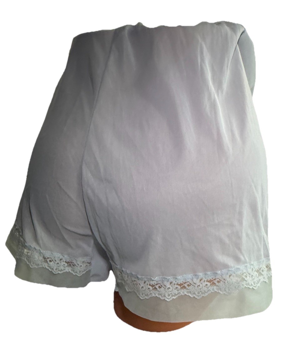Vtg 60s Tap Slip Pants Bloomer Blue Nylon Chiffon Lace Wide Gusset Hi Cut 7 M L