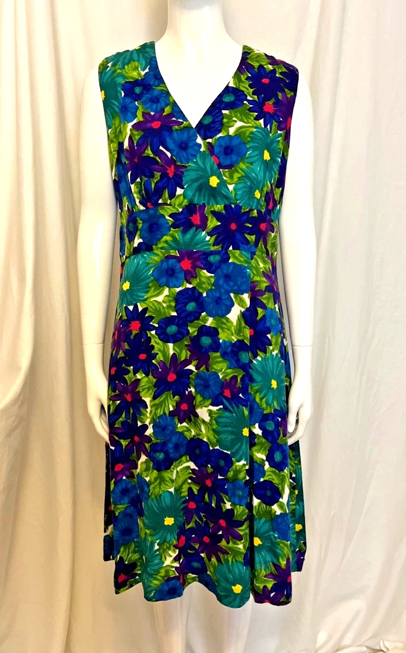 Vintage HARRIET’S Hawaiian Floral Dress Faux Wrap + Cross Over Bodice S/M Blue