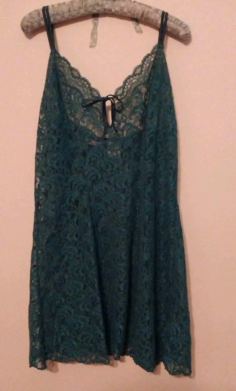 Delicates Teal Sheer Lace Front & Back Nylon Short Nightie Womens Plus Size XL