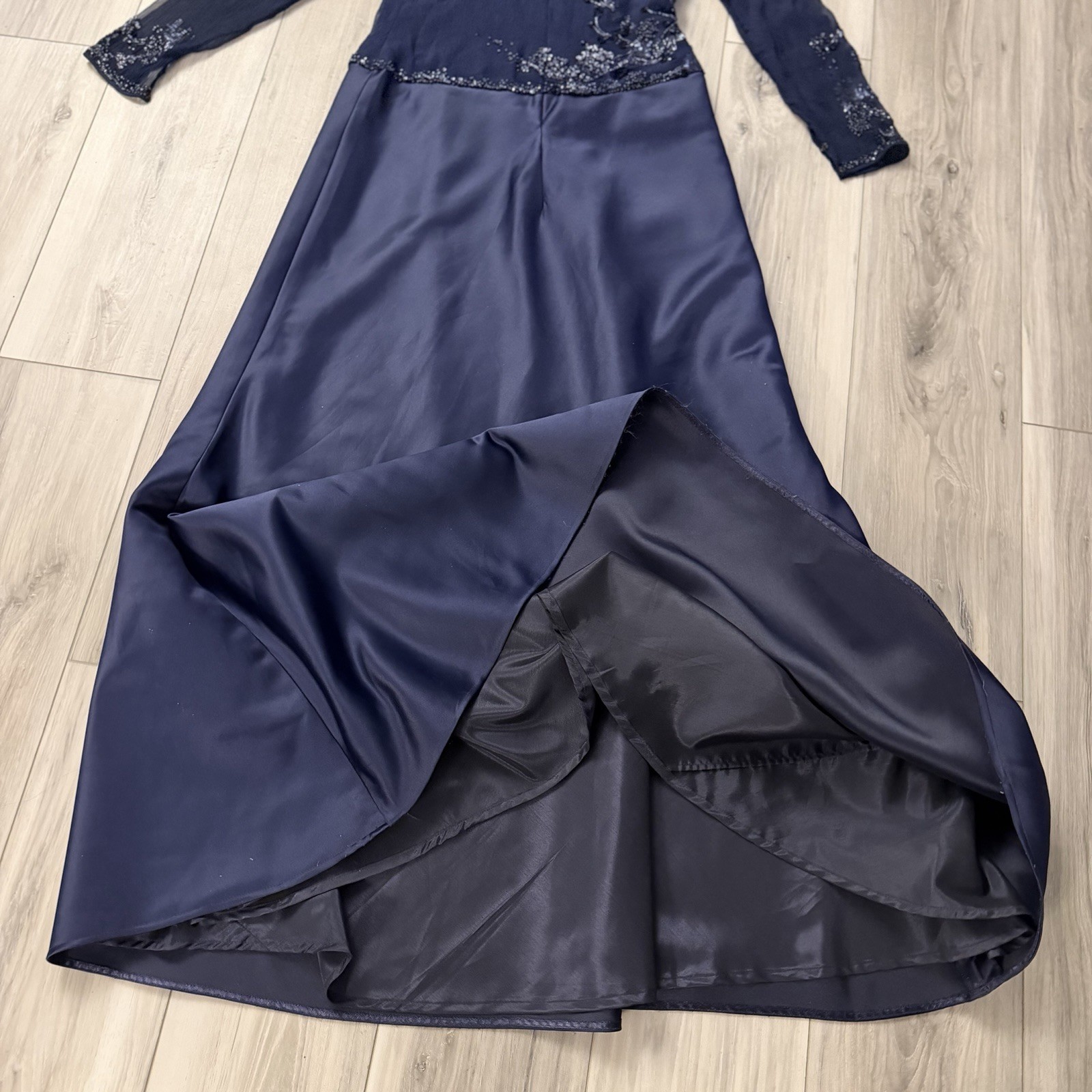 VTG 80s Jeet Blue 100% Silk Gown Dress Sequin Beaded Dynasty Luxury Glamour Sz 8