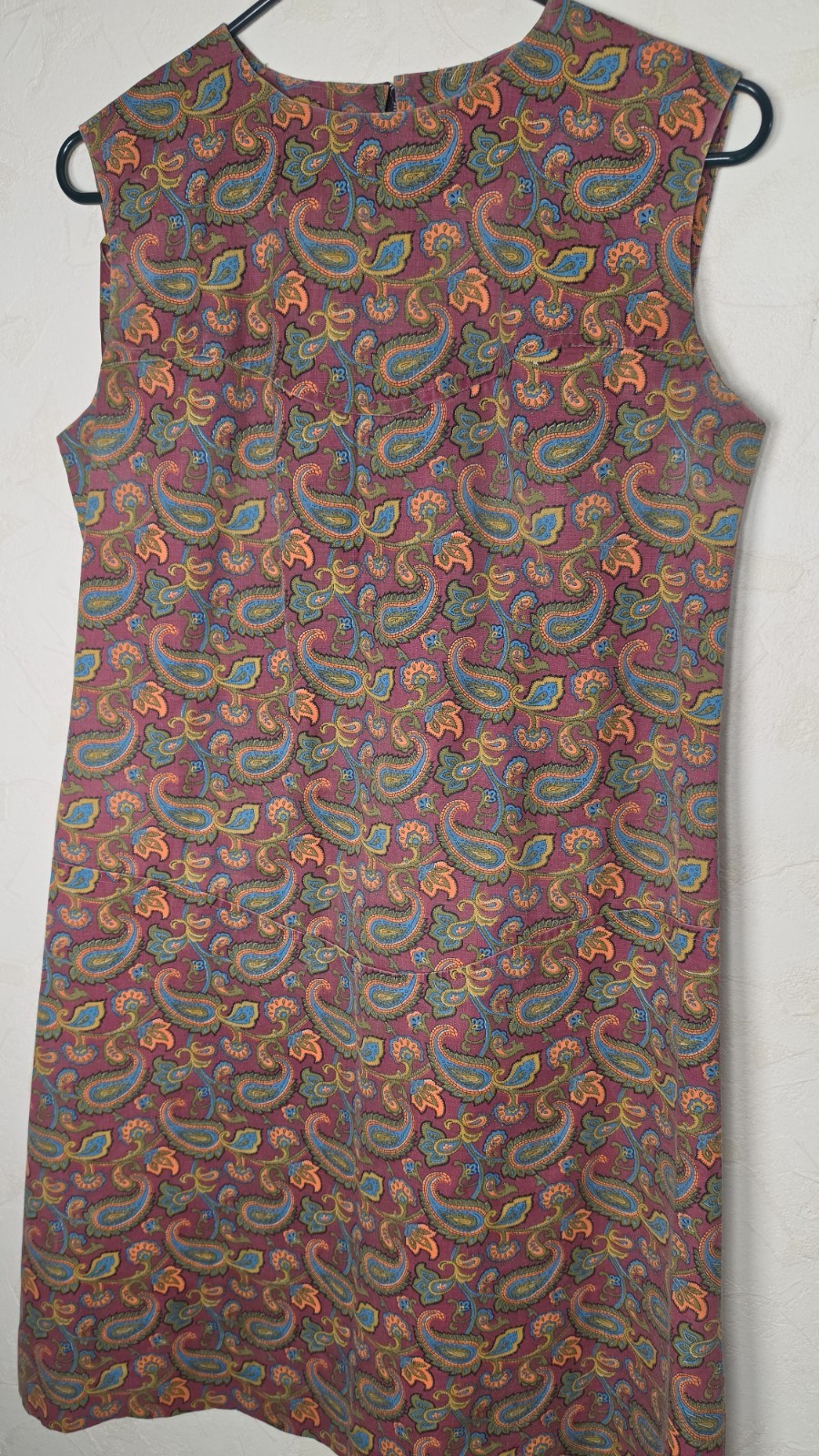 Vtg 60s 70s Paisley Sleeveless Shift Dress Boho Retro Groovy Mod Size Small