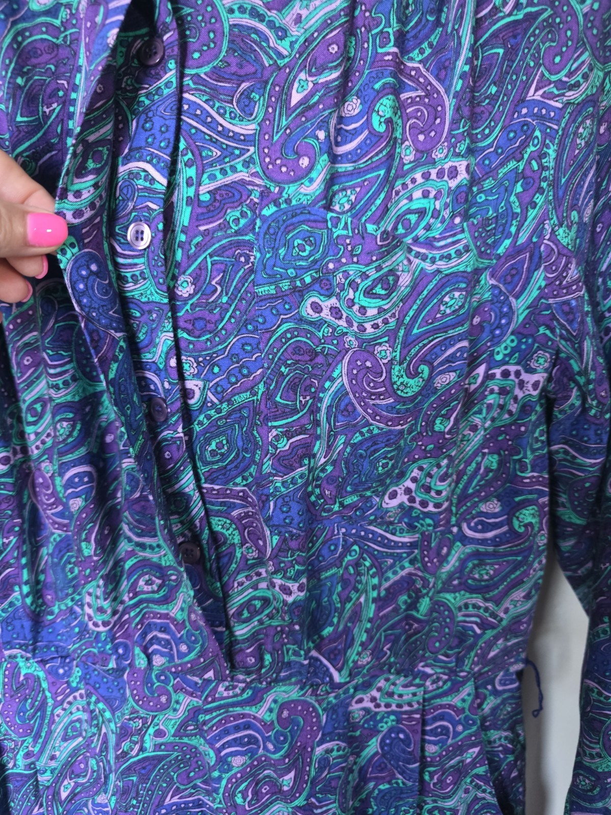 Vtg 80s Avon Fashions Jewel Tone Paisley Shirtwaist Midi Dress Rayon 9/10