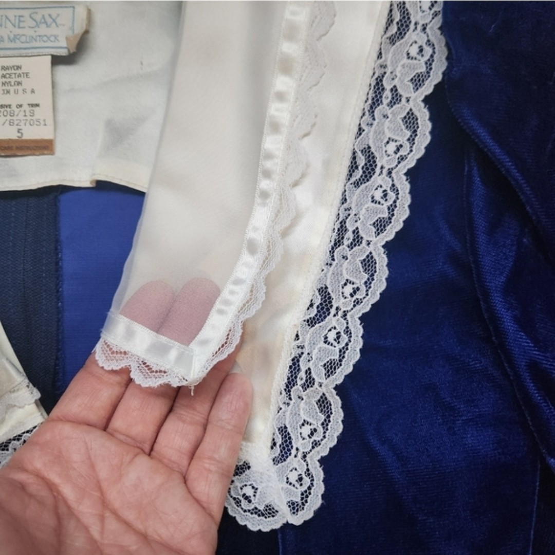 Vintage Gunne Sax By Jessica McClintock 70’s 80’s Dress Blue Velvet Size Small 5