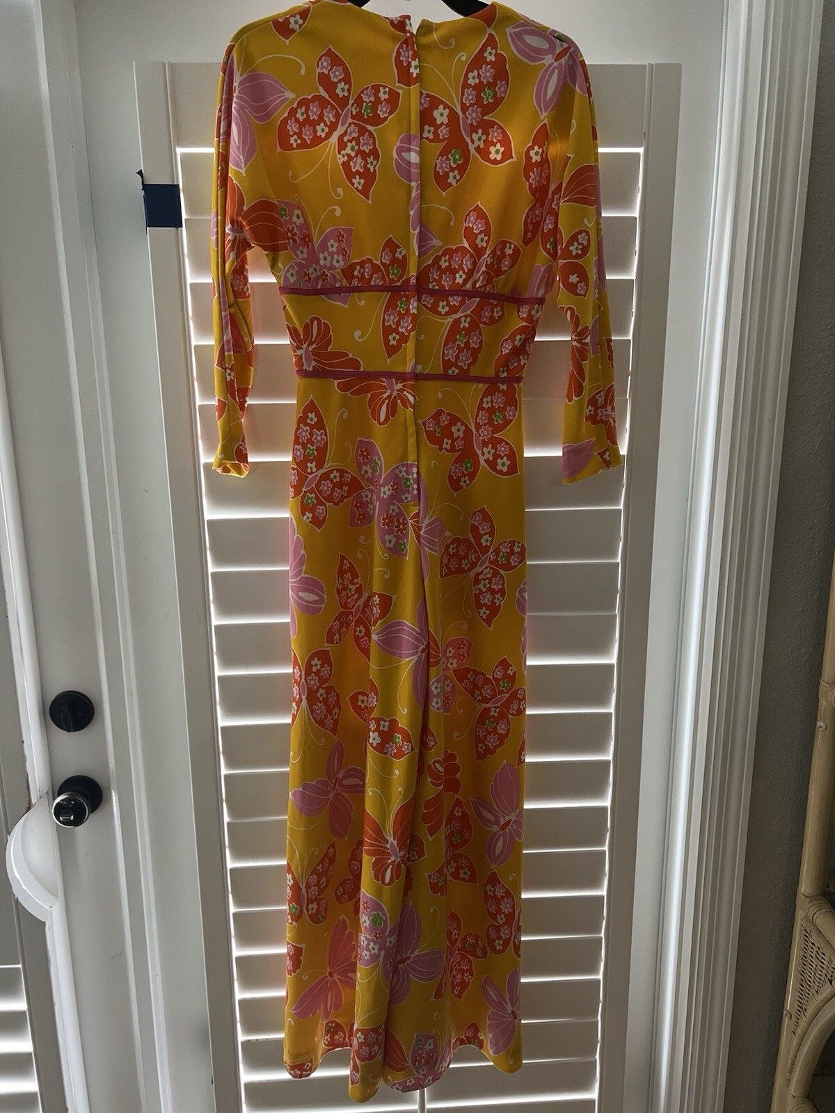 Vtg Adde’ Floral Yellow Pink Butterfly Pantsuit 70s Pantsuit rare