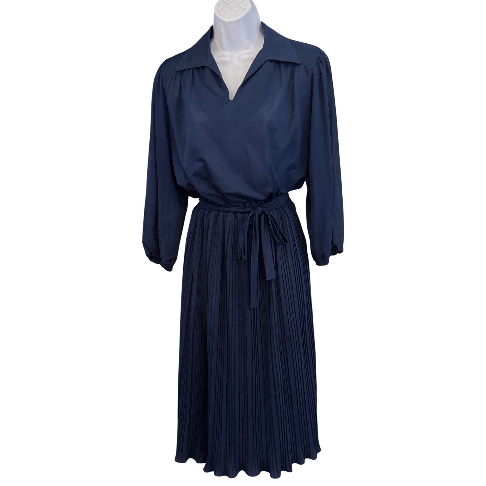 70s Jeanne Durrell Pleated Midi Dress Dark Academia Secretary Core