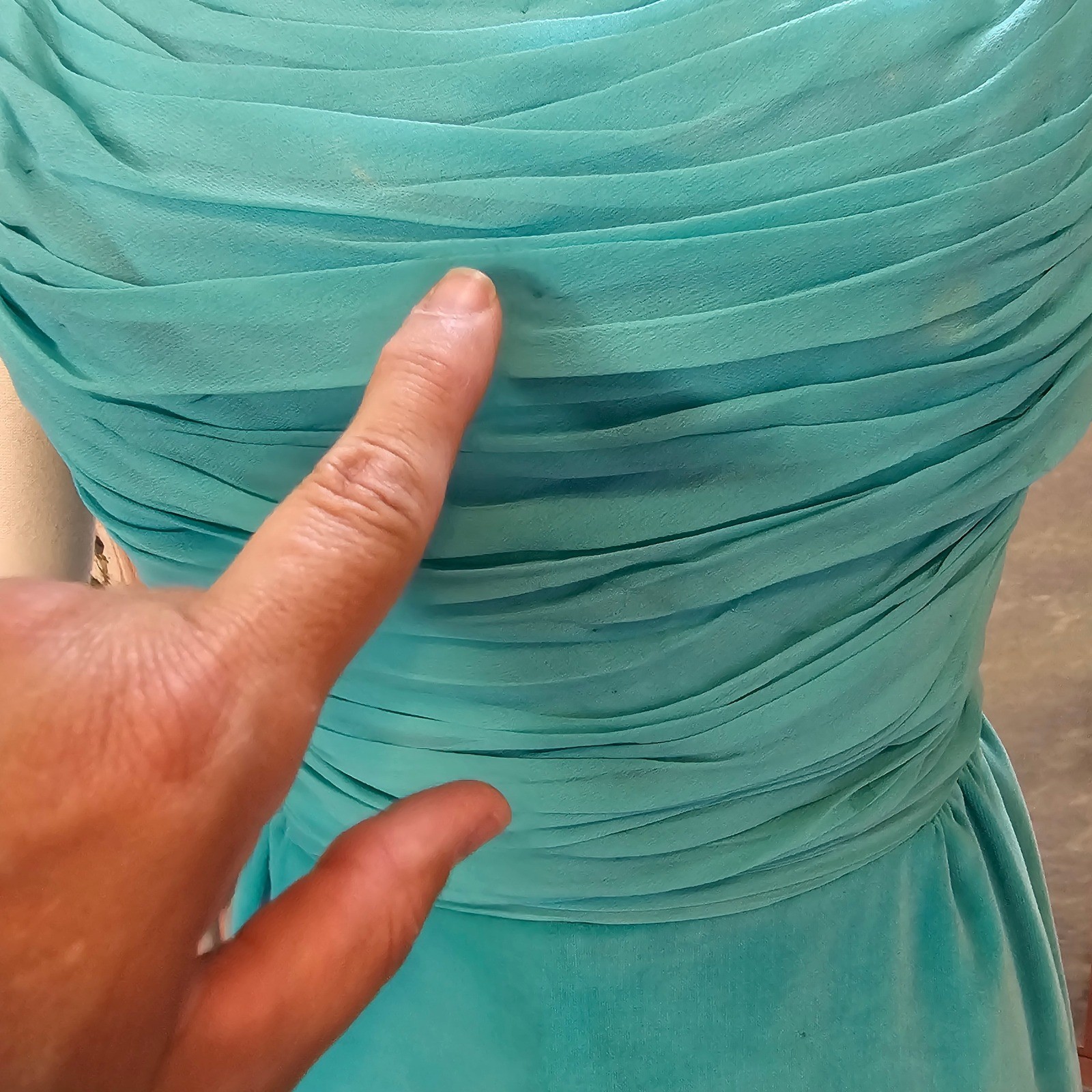 Vintage 1950s Dress Jay Herbert California Teal Ruched Draped Cocktail Formal