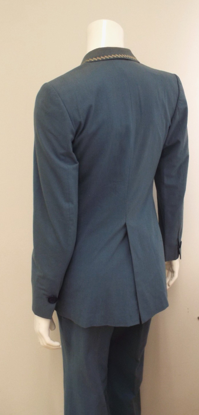 Vintage 1970s De Noyer Blue Cotton Womens Pant Suit 36 James Borynack France