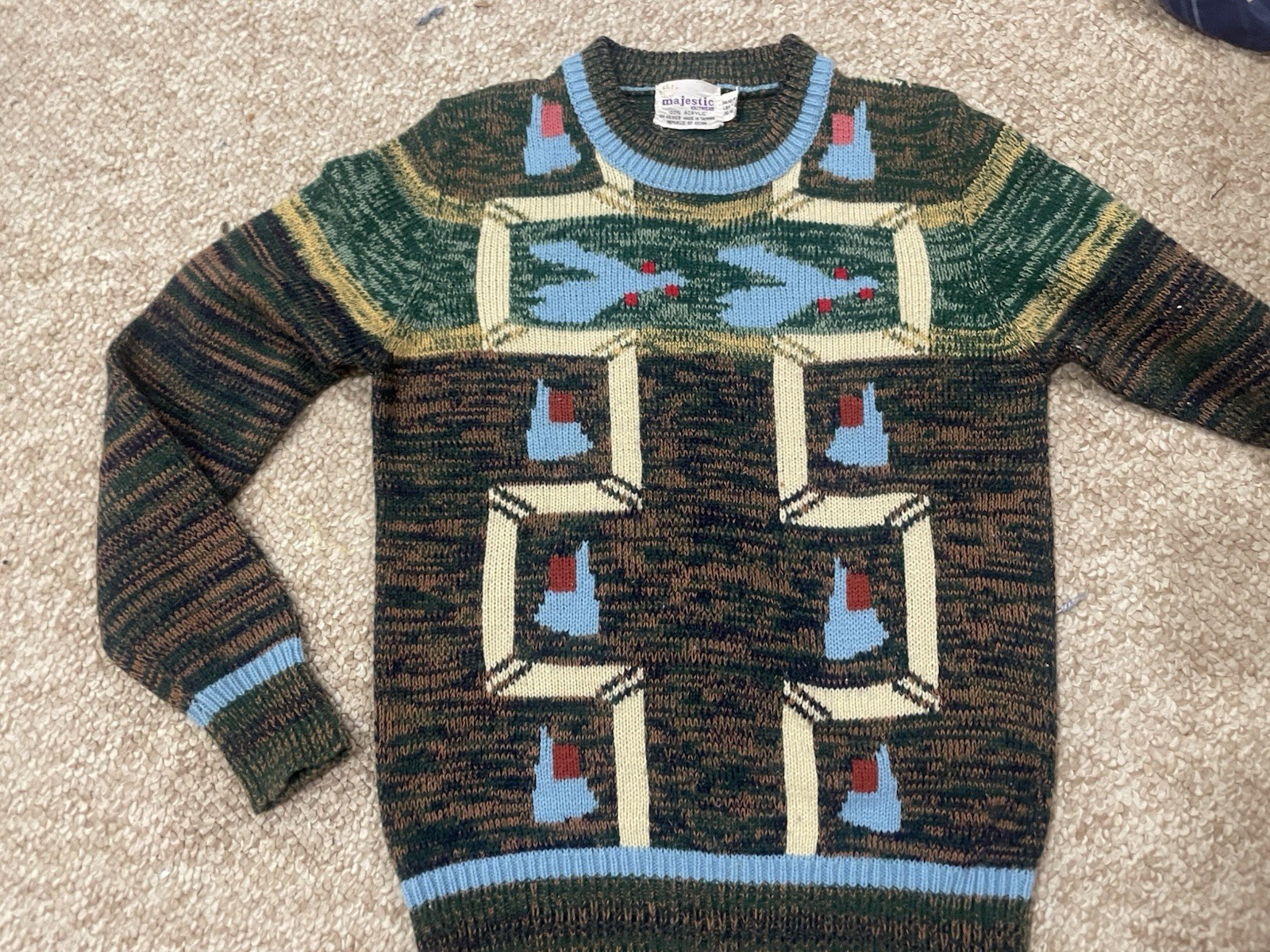 Majestic Knitwear 60s 70s S/M Decorative Abstract Acrylic Sweater