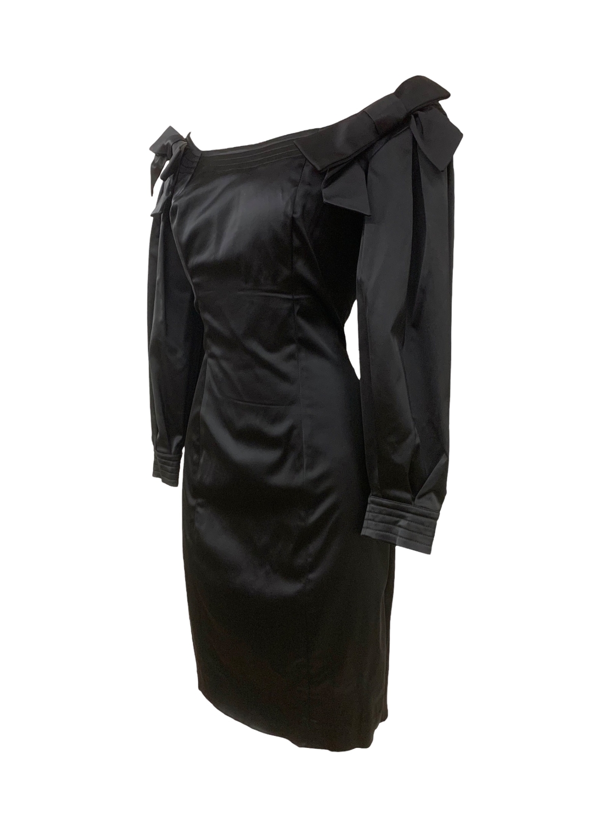 Vtg Vintage 1990s 1990s Henri Bendel Cold Shoulder Bow LBD Black Cocktail Dress