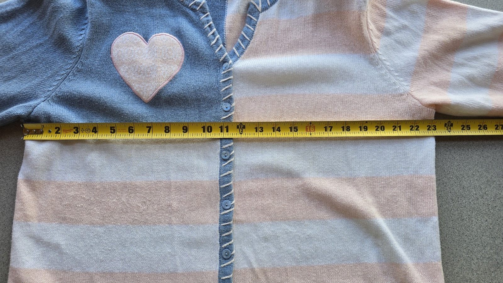 VTG CJ Banks Cardigan Sweater Sz 1X Hand Embroidered Hearts Pink Blue Cottage
