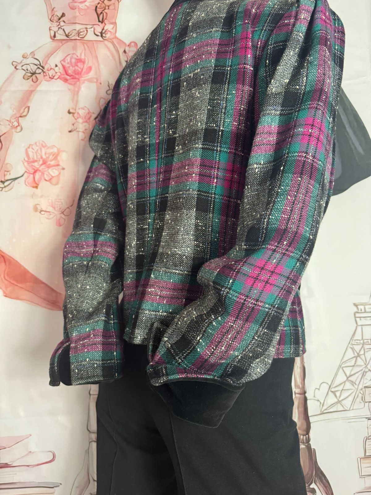 Vintage Virgin Wool Blazer 38 40 Plaid Velvet Jacket 90s Wool Blazer Chic Smarti ✨