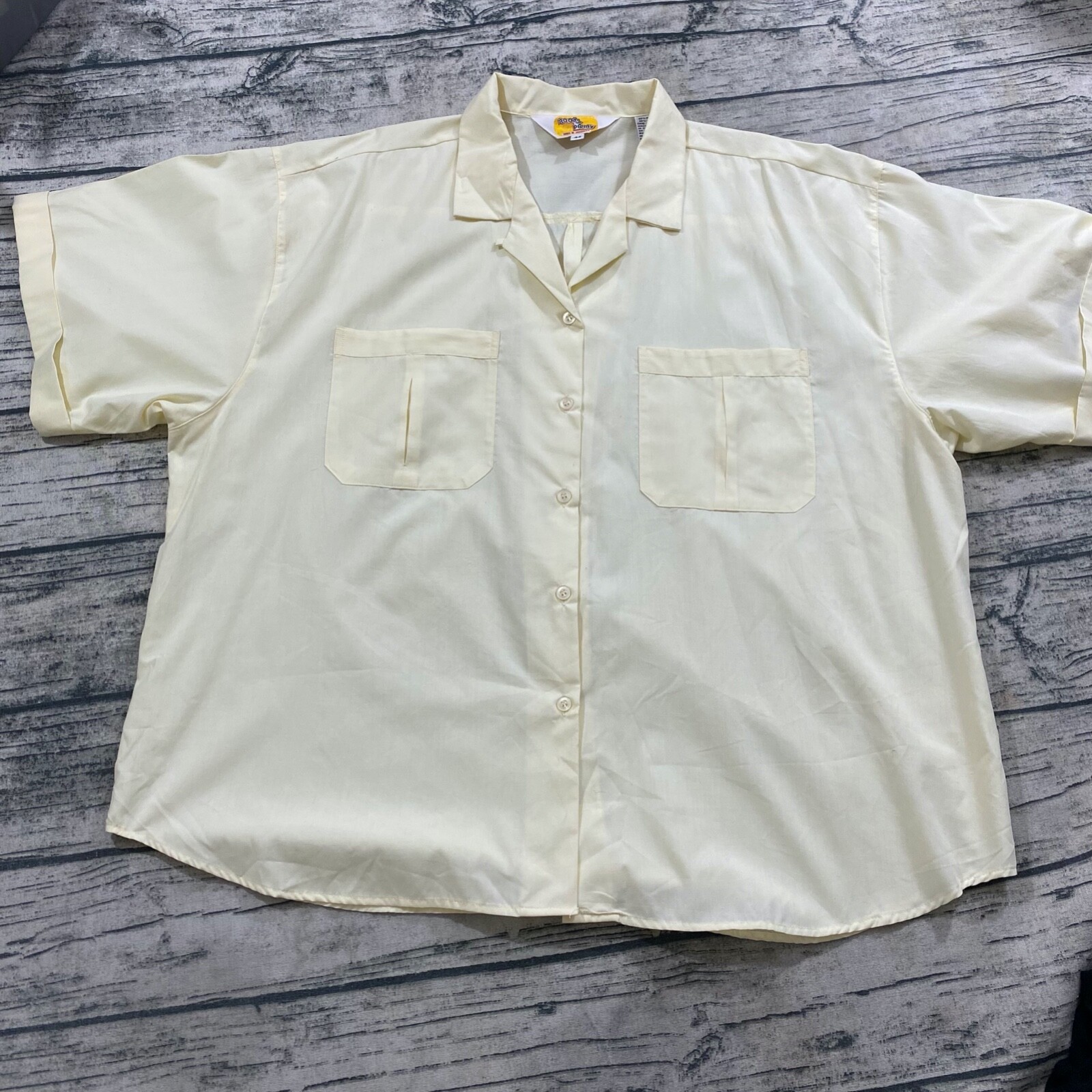 Good 'N Plenty Vtg 70s Loop Collar Button Blouse Top Cream Light Yellow
