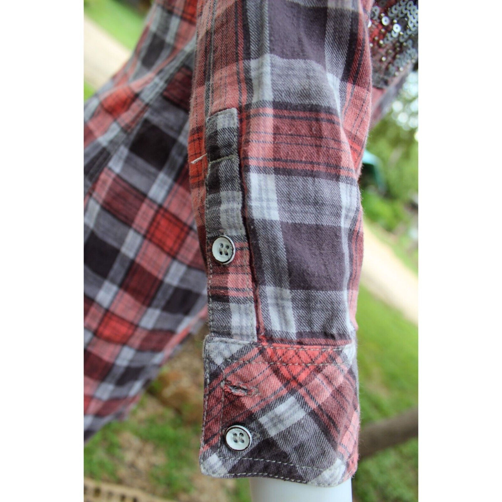 Y2K Vintage Miss Me Plaid Button-Down Shirt Dress W/ Sequin Pockets Size S