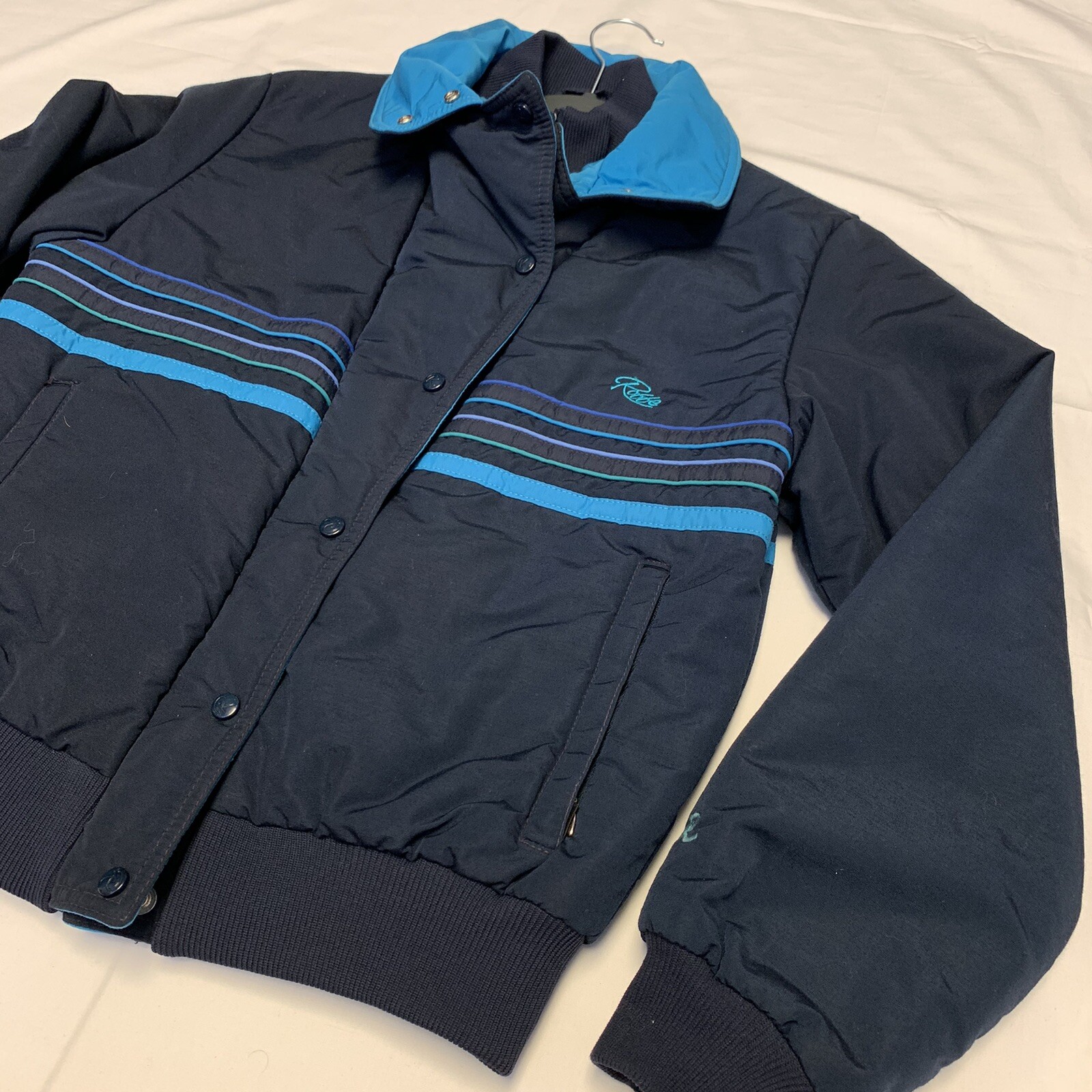 Vtg 80s Robbe Ski Wear Jacket Winter Blue with Stripes Ladies Betsy Size 10 Rare
