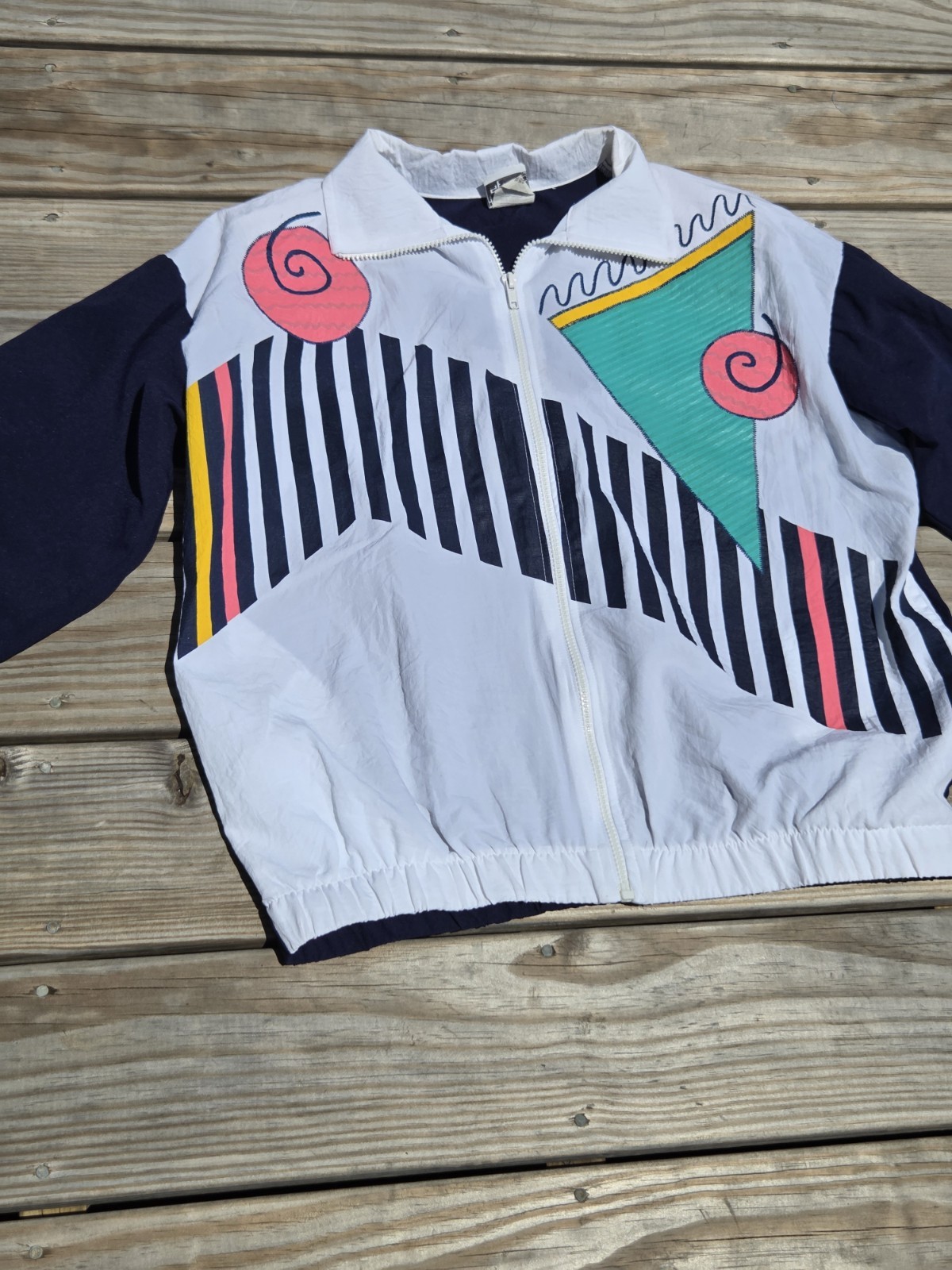 Vintage 90s Teddi Sport Geometric Windbreaker Jacket Memphis Neon Abstract Sz M