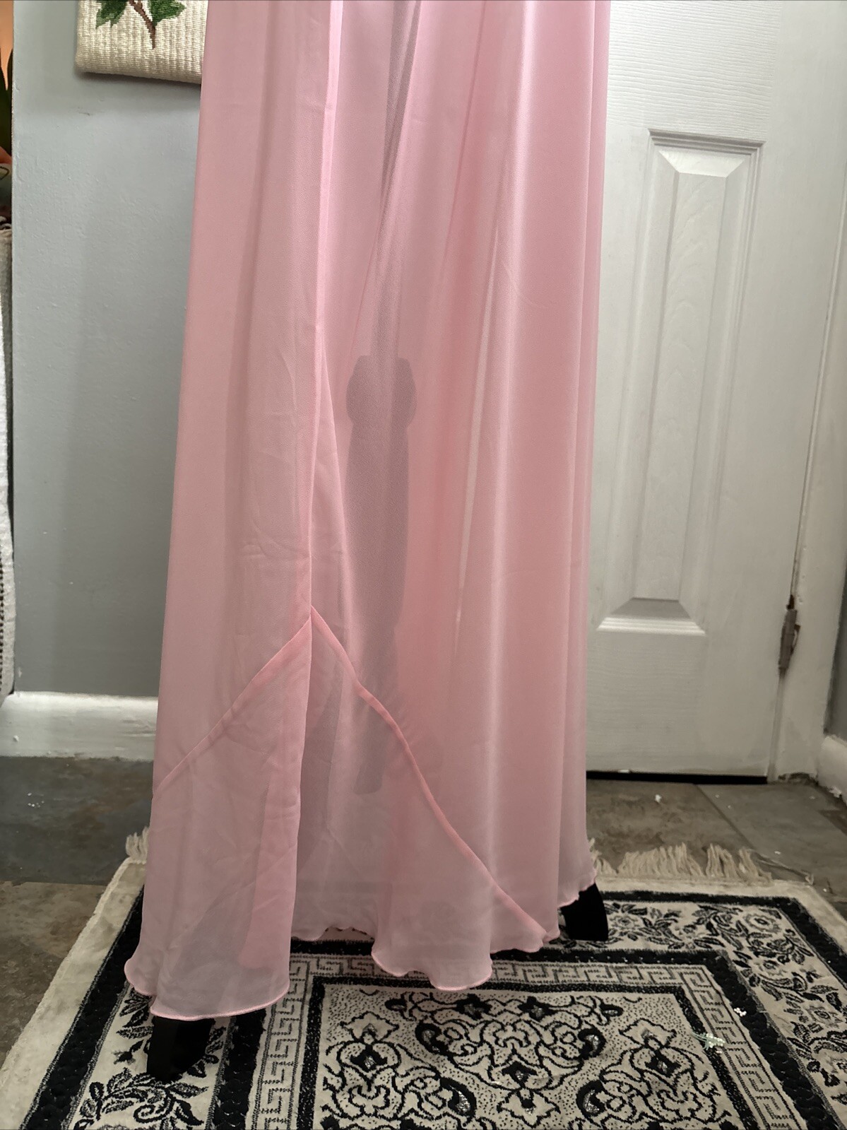 Vntg SLIP DRESS LINGERIE Pink CHIFFON Yellow LACE NIGHT GOWN VICTORIAS SECRET