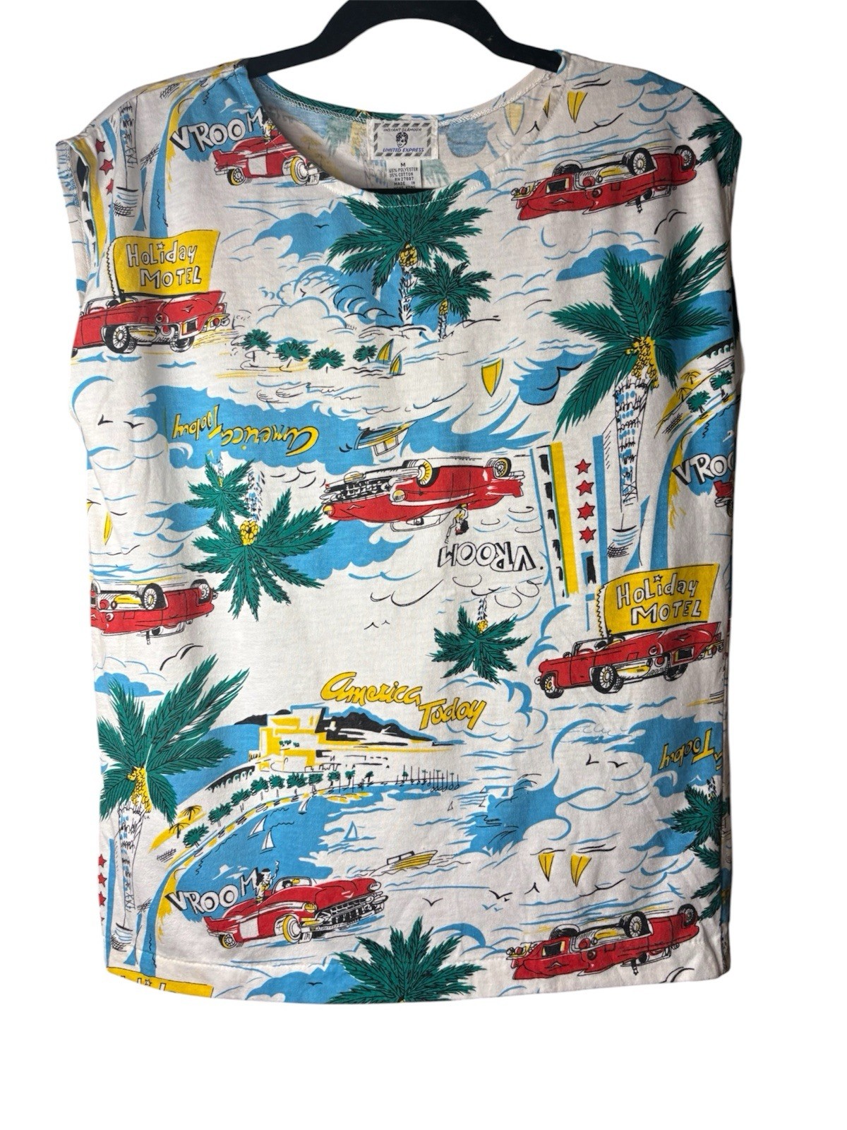 Vtg 80′ Instant Glamour Limited Express Cotton Graphic Tee Holiday Motel Cars M
