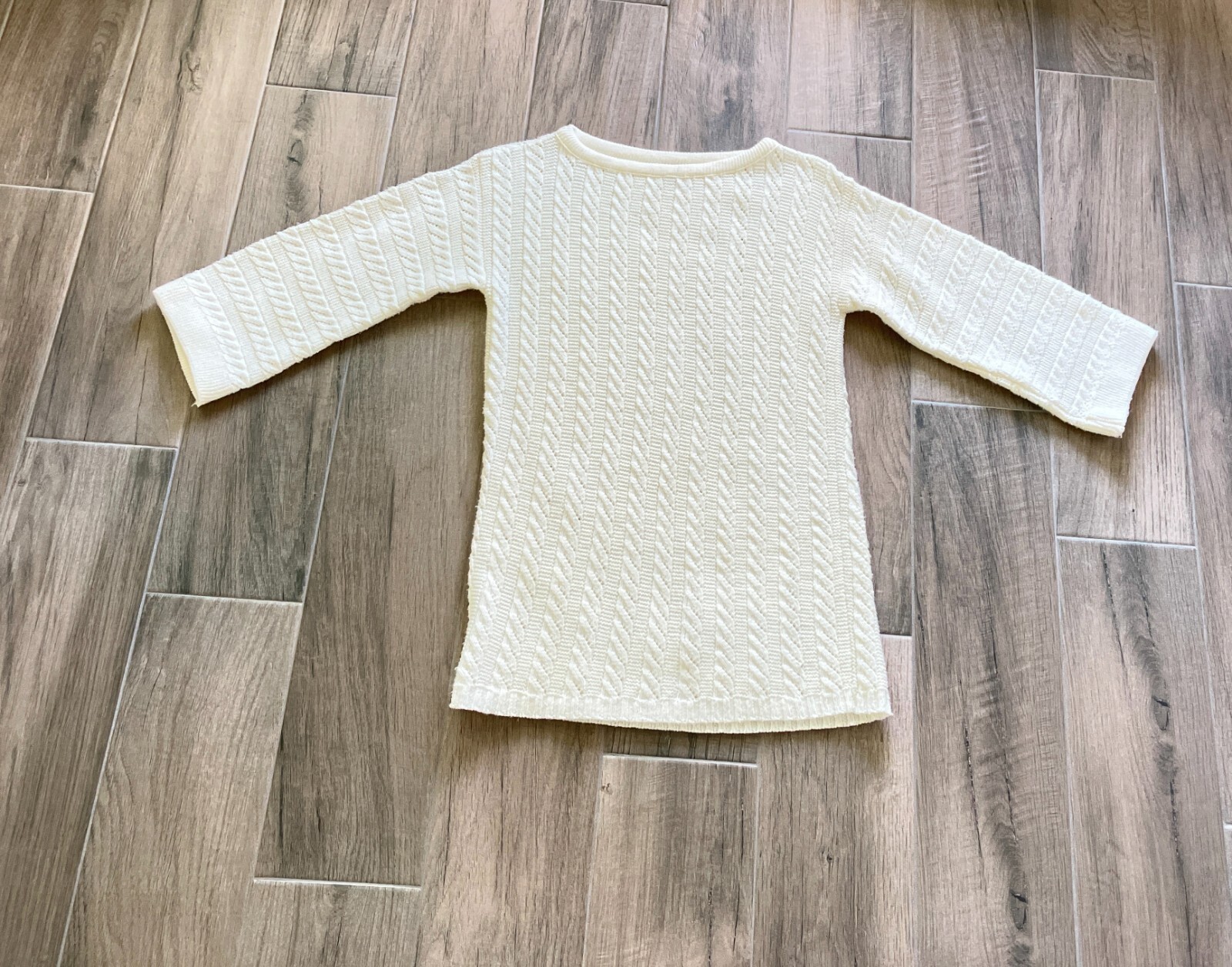 1960s Cable Knit Pullover Sweater, Vintage Ivory Tunic Length Sweaterv,Mod Style