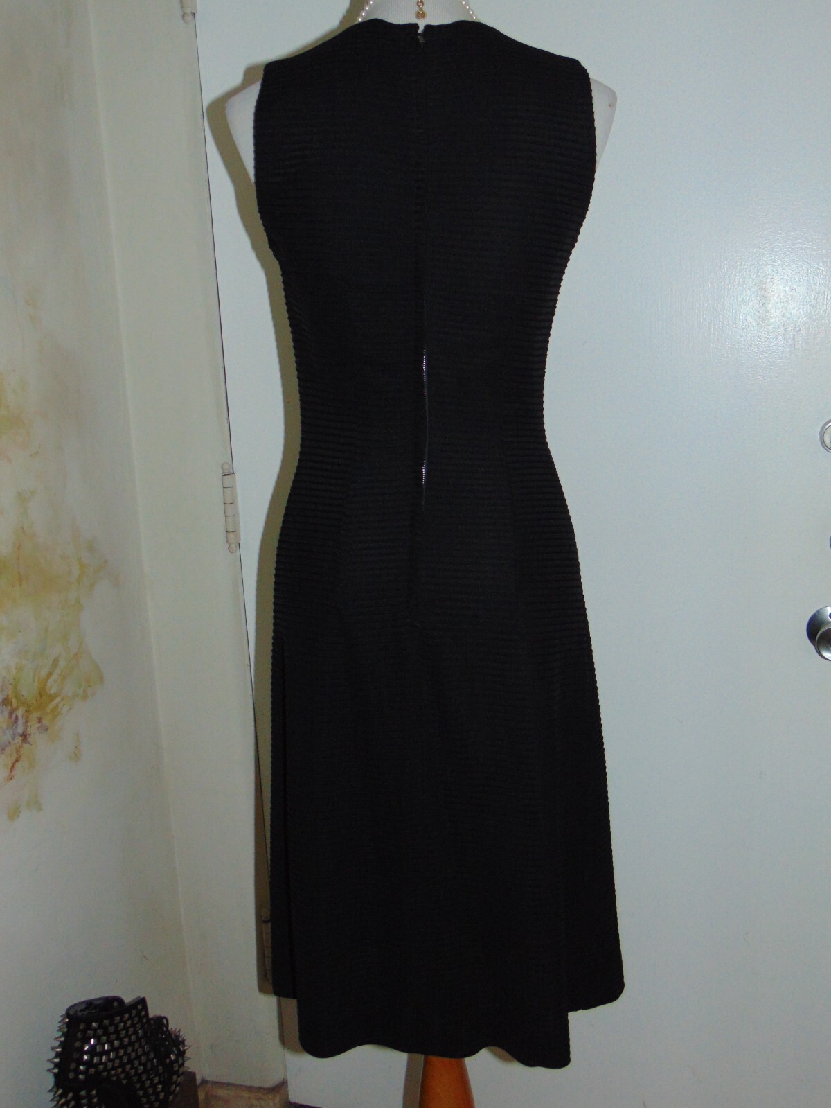 Vintage 1950s Lora Lenox Dress Black 1960s Cocktail Wiggle Ribbed Textured M/L