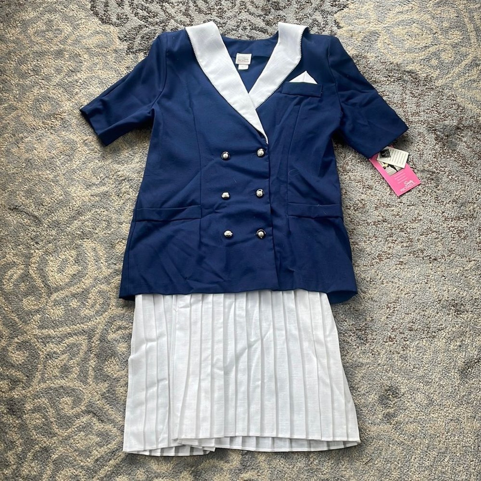 Shelly Michaels Vintage Button Down Dress Navy White 15/16