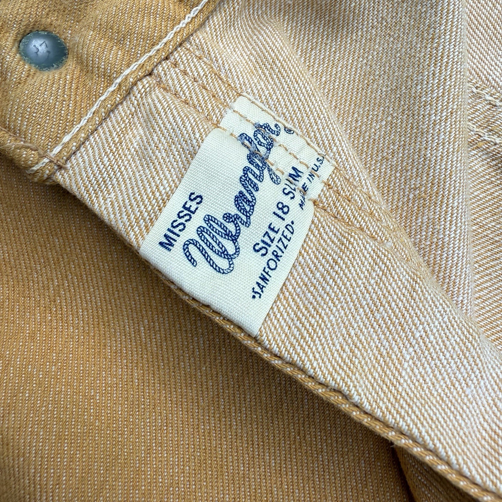 Vintage Misses Wrangler Sanforized Denim Jeans 60s 70s Mustard Yellow Workwear