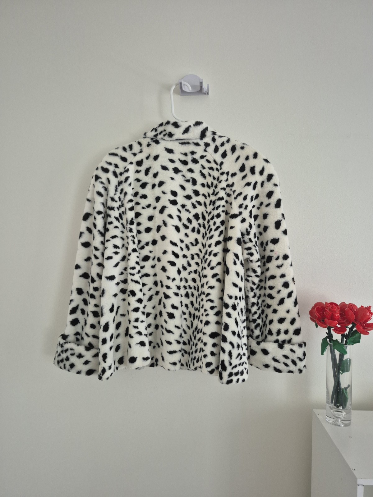Vintage 70s 80s LOROVI Dalmatian Print Faux Fur Coat Jacket Made in USA Size M