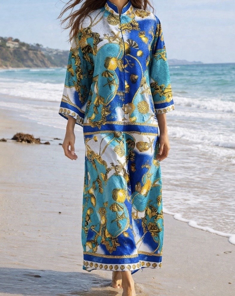 Vintage ‘Santé Classics’ 1980s kaftan lounge dress one size fits most Costal