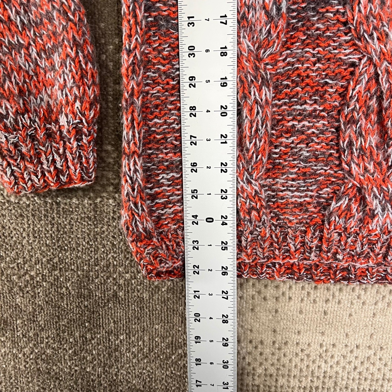 Vintage Mogar Italy Hand Knit Mohair Wool Cable Sweater Red Orange Womens M