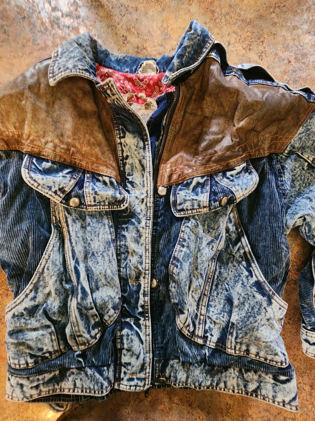 Vintage 80’s Giacca by J. Gallery Acid Wash Jean Jacket w/Leather/Corduroy Sz L
