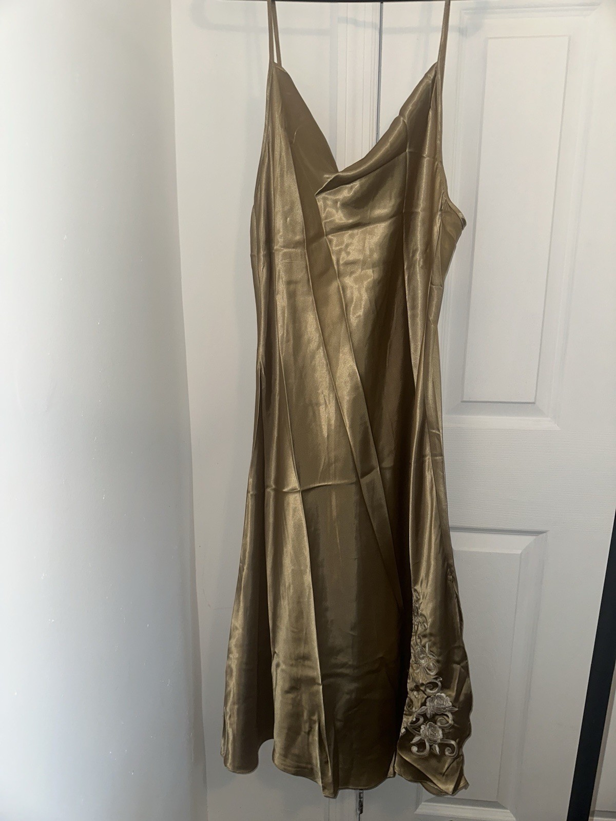 Vintage Gold Maxi Floral Dress Embroidered 90s Y2K Chic Fairy Grunge Boho Size M