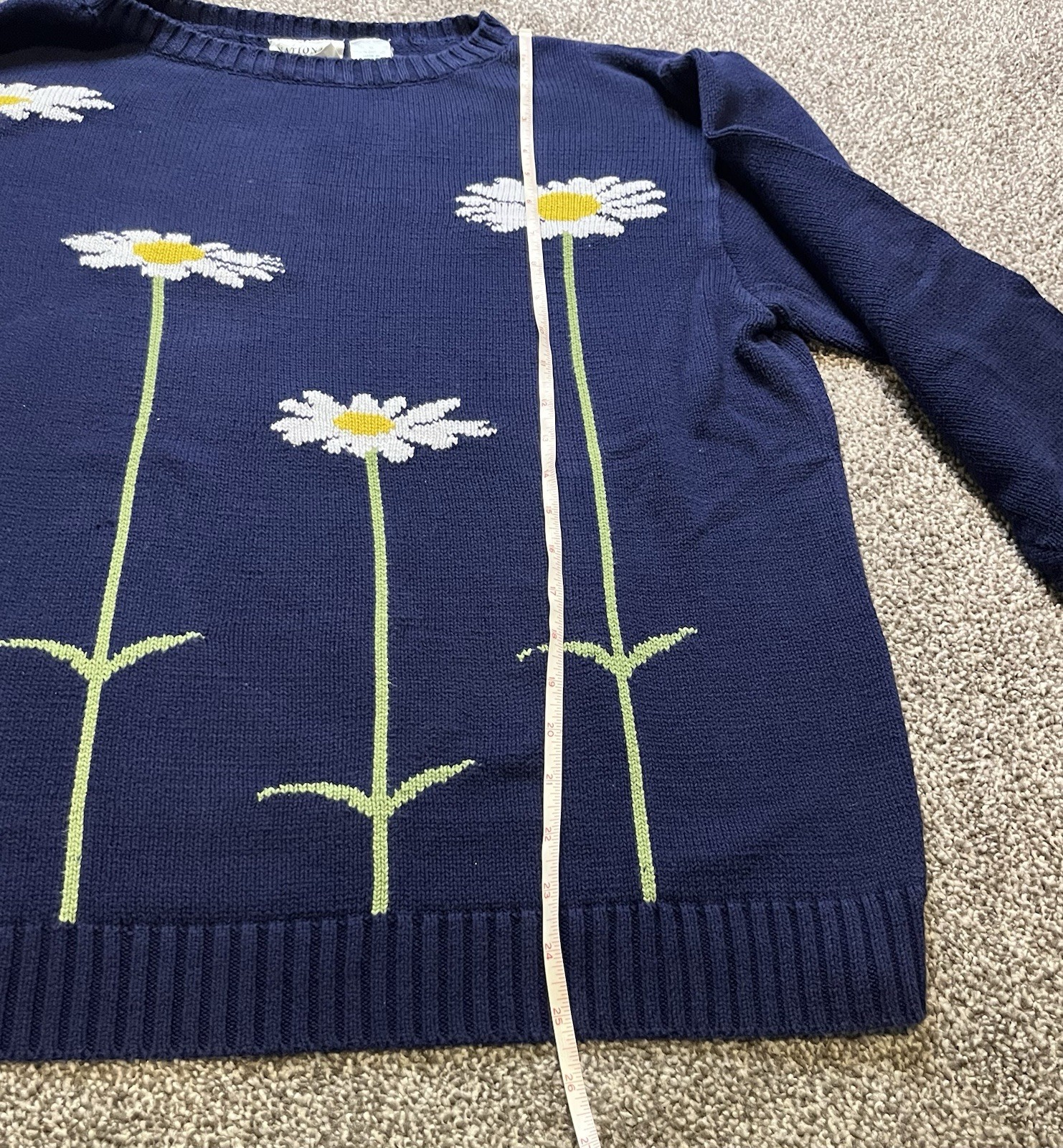 Wildlife Federation Vintage Daisy Long Sleeve Sweater Navy 100% Cotton XL