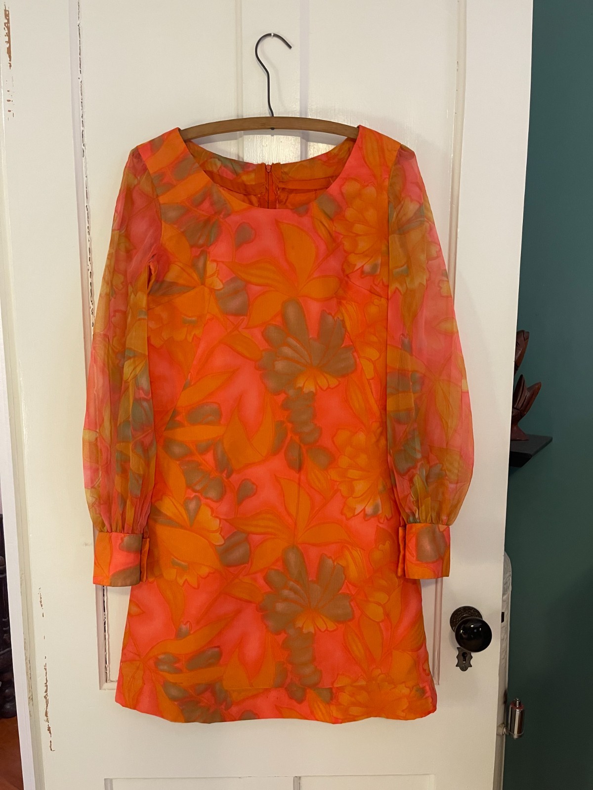 GROOVY Handmade Vintage 1967 A Line Dress with Translucent Sleeves! Size 6 🌼💕