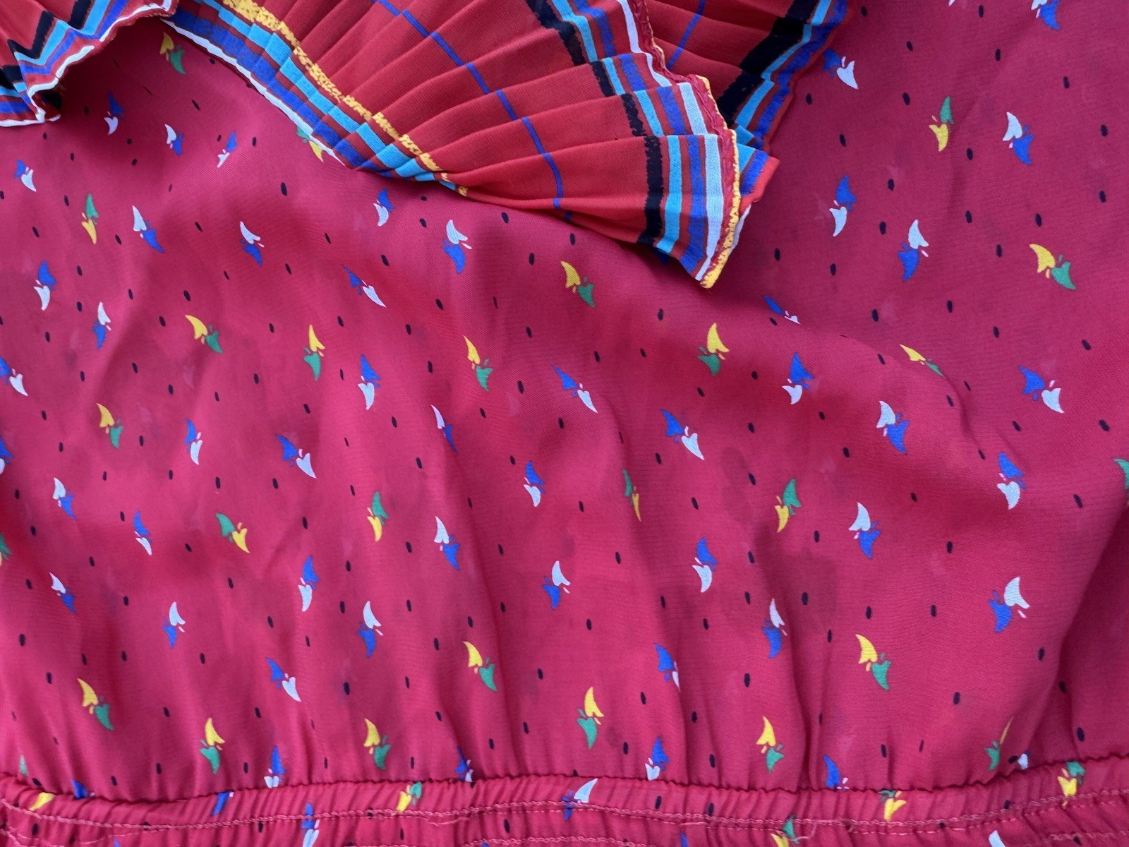 80s Vintage Assorti by Susan Freis Ruffle Midi Bodice Dress Large Colorful
