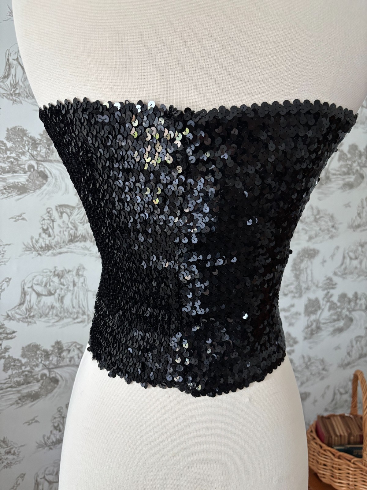 Vintage 90s Jump Black Sequin Tube Top – Strapless Top Formal Party Club Glam