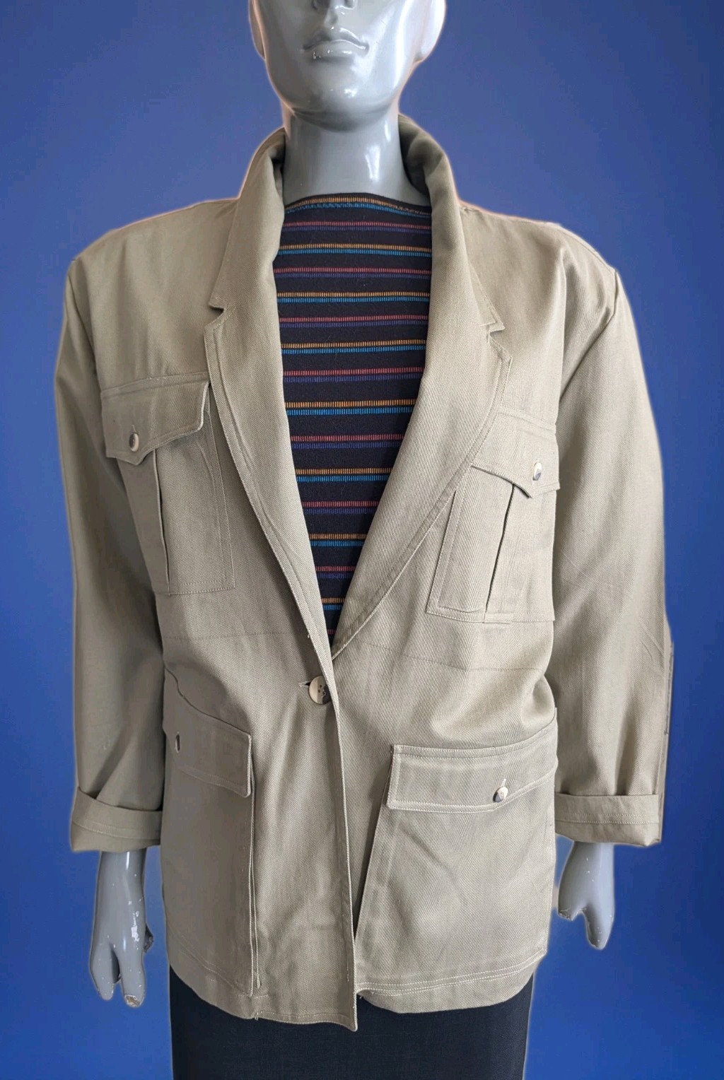 Vintage 80s Kenya Club First Class Cotton Safari Jacket Khaki Cargo Utility L/XL