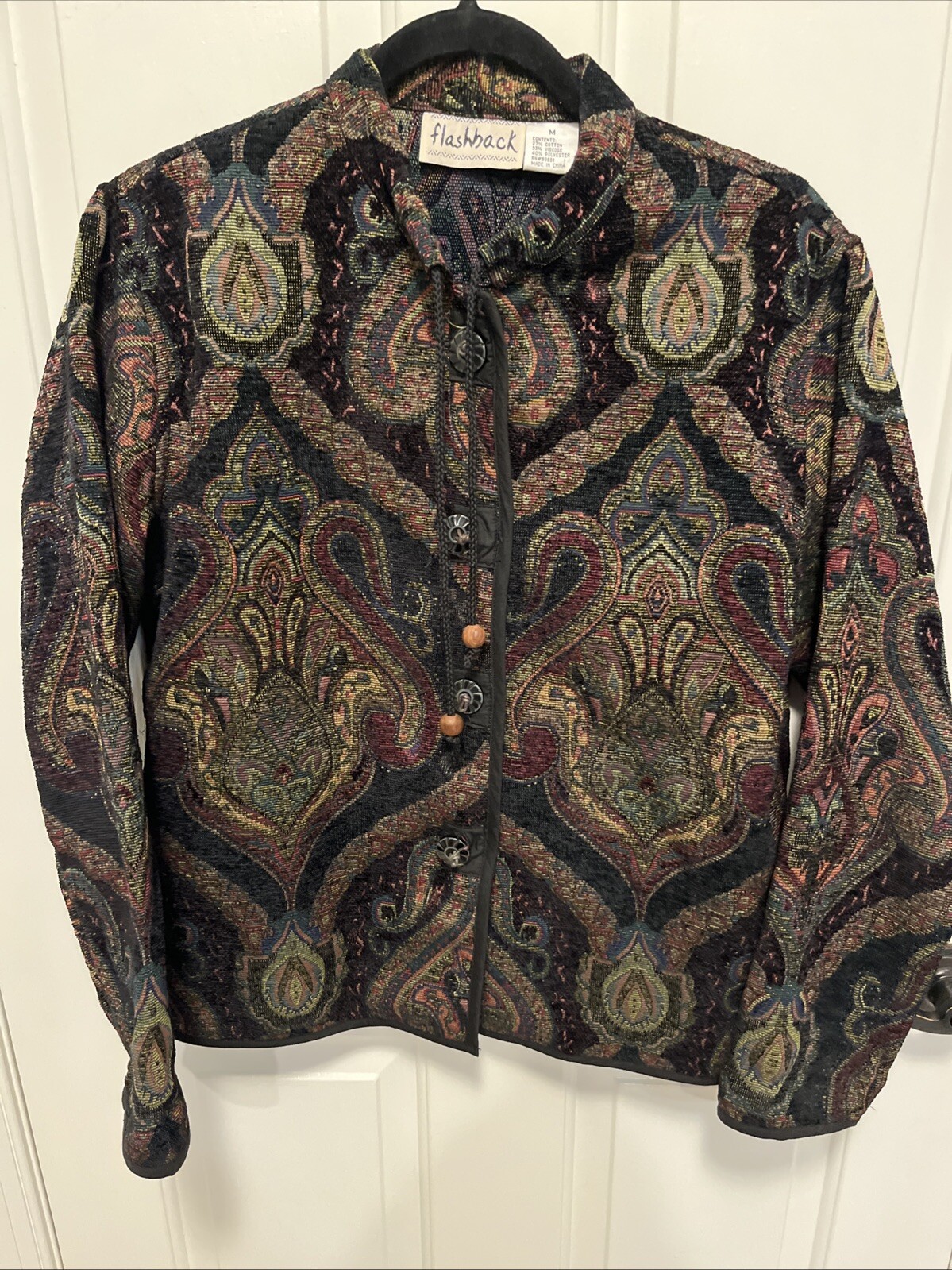 Vintage flashback Tapestry Jacket Size Medium, Tasseled Buttons