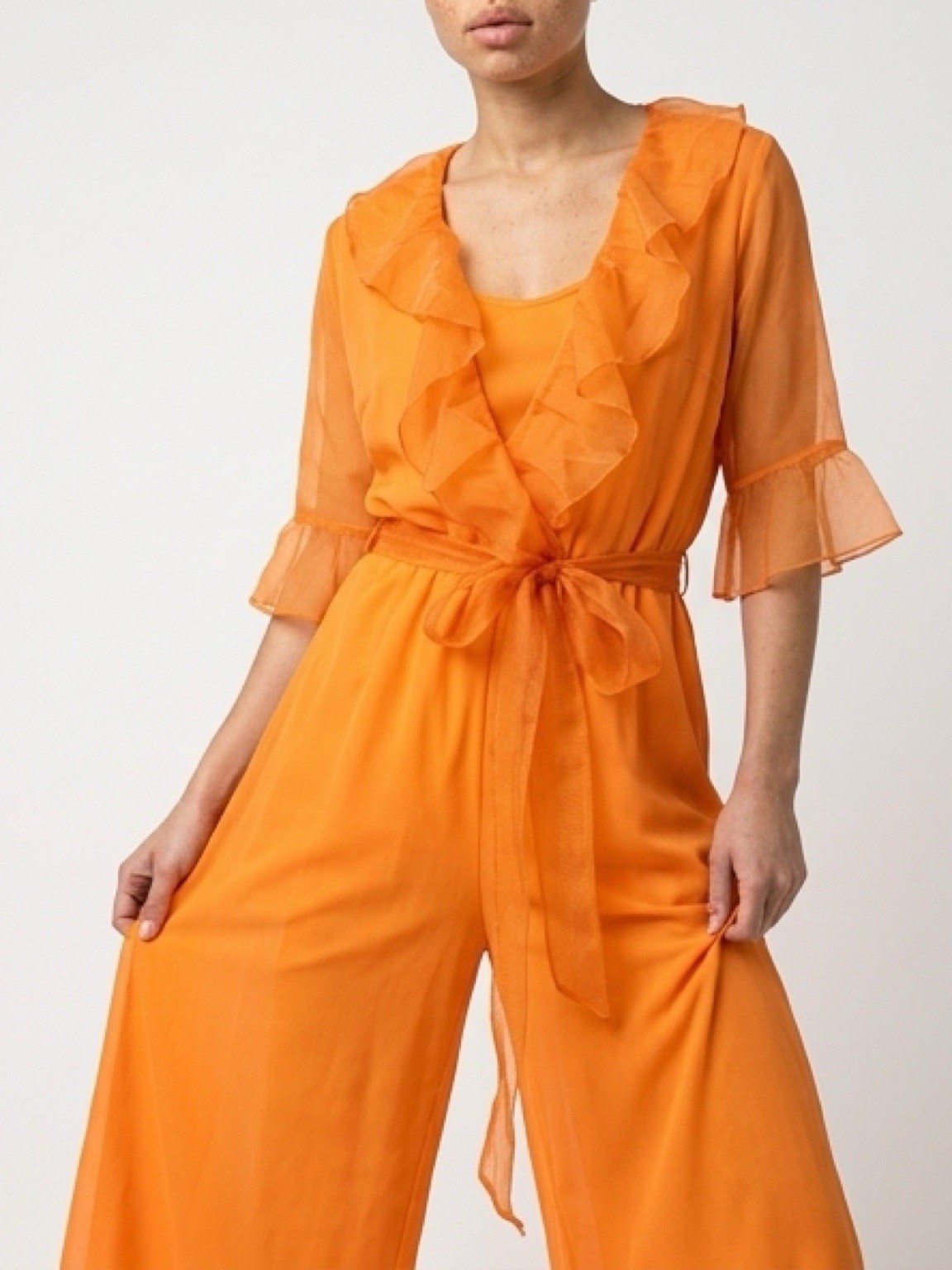 Vtg 50s LISETTE By AL STERLING Ruffled Lace Pantsuit Jumpsuit Lingerie Pajamas S