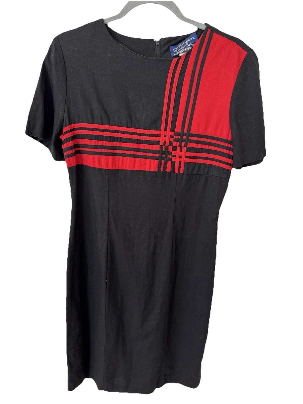 Vtg 80’s Willow Ridge Black & Red Linen Short Sleeve Sheath Dress Size 6