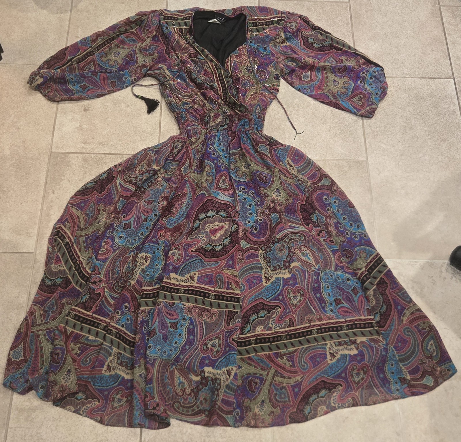 Diane Freis Original Silk Dress Multicolor Baroque Paisley Boho 1980s Vintage