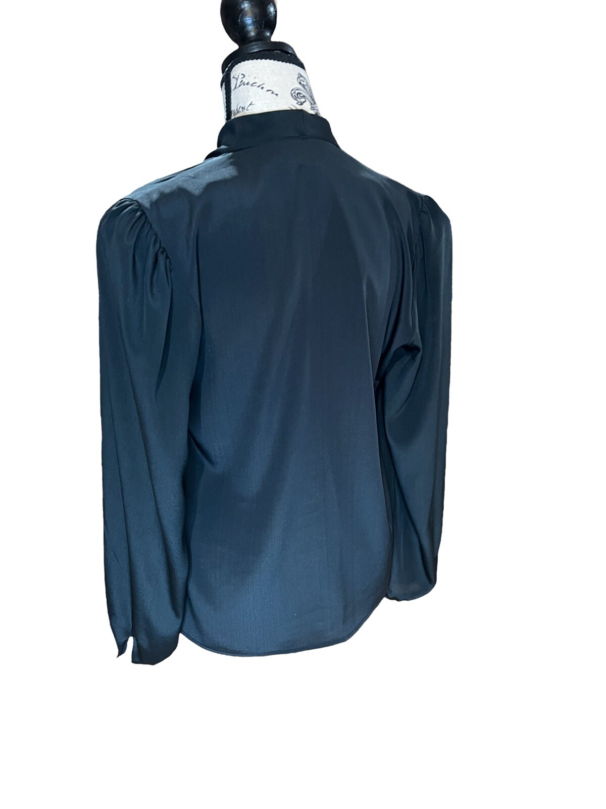 Vintage Notches W7 Black Blouse Shoulder Pads Long Sleeves Poly Machine Wash