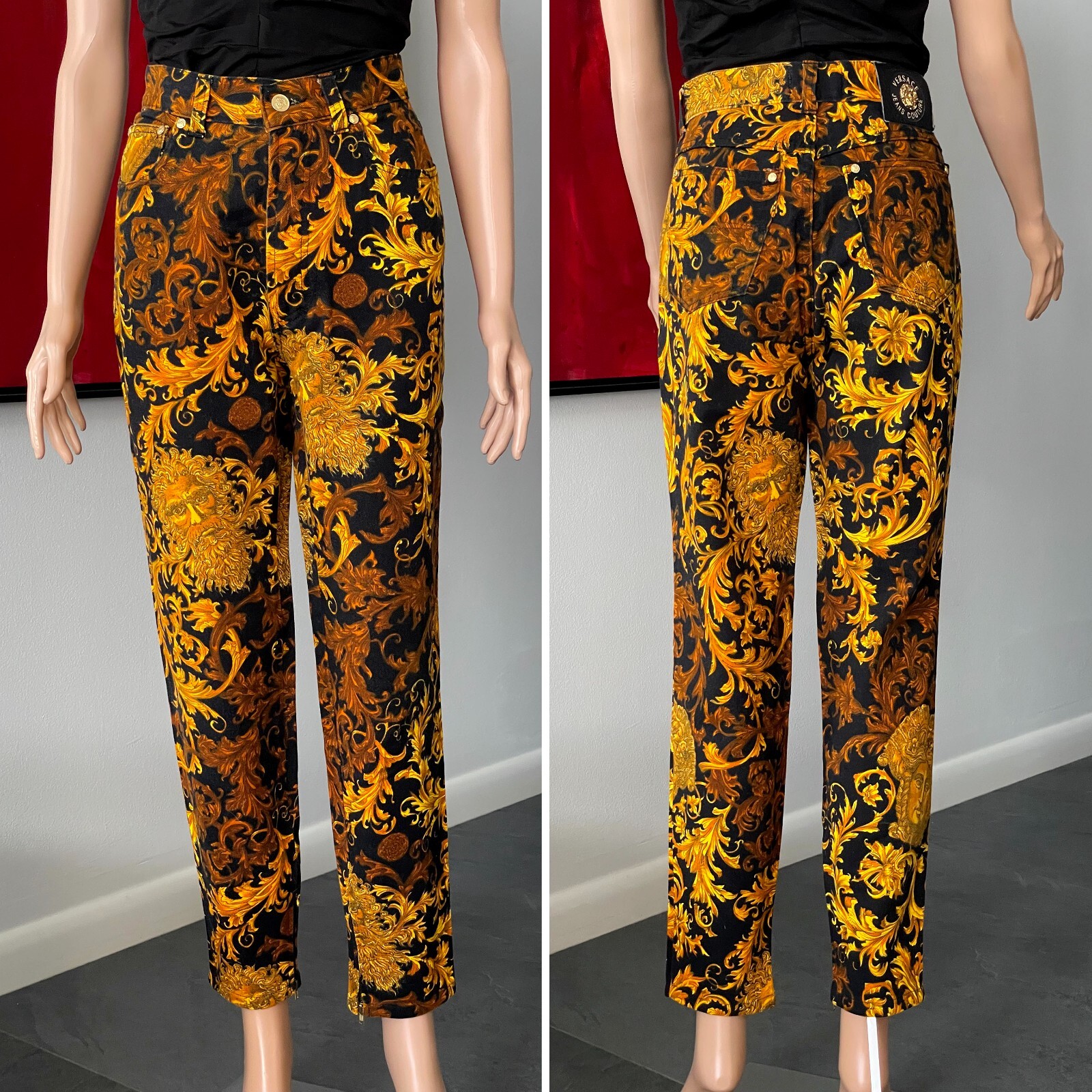 VERSACE JEANS COUTURE Baroque print cropped jeans size 33 from F/W 1991/92
