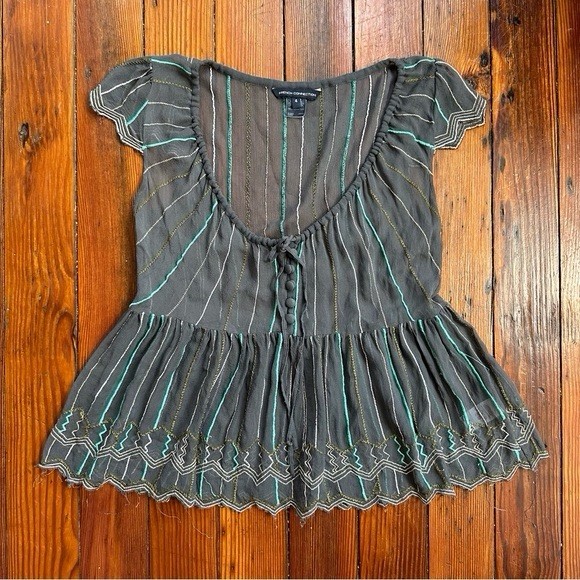 Vintage 2000s French Connection 100% silk sheer peplum swing top